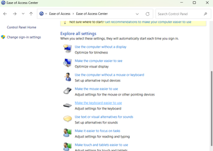 Ease of Access Center window