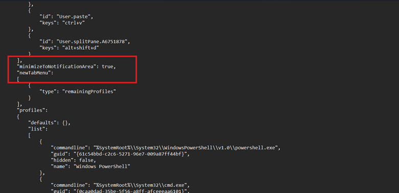 JSON key set to true