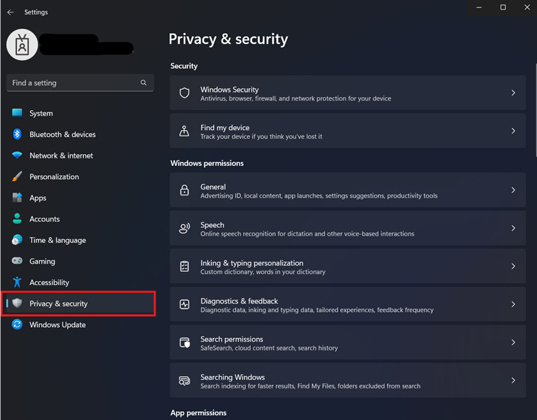Privacy & Security Settings