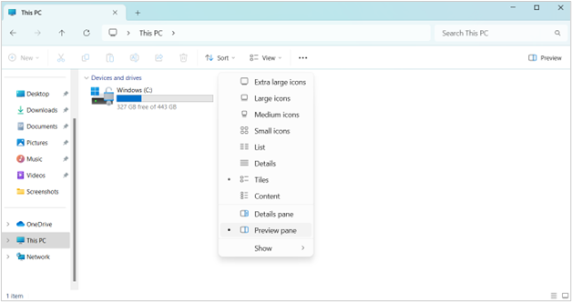 Right Click on File Explorer and Select Preview Pane