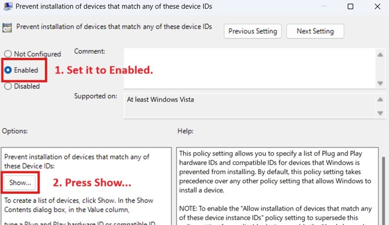 Réglez-la sur activé et appuyez sur Afficher...