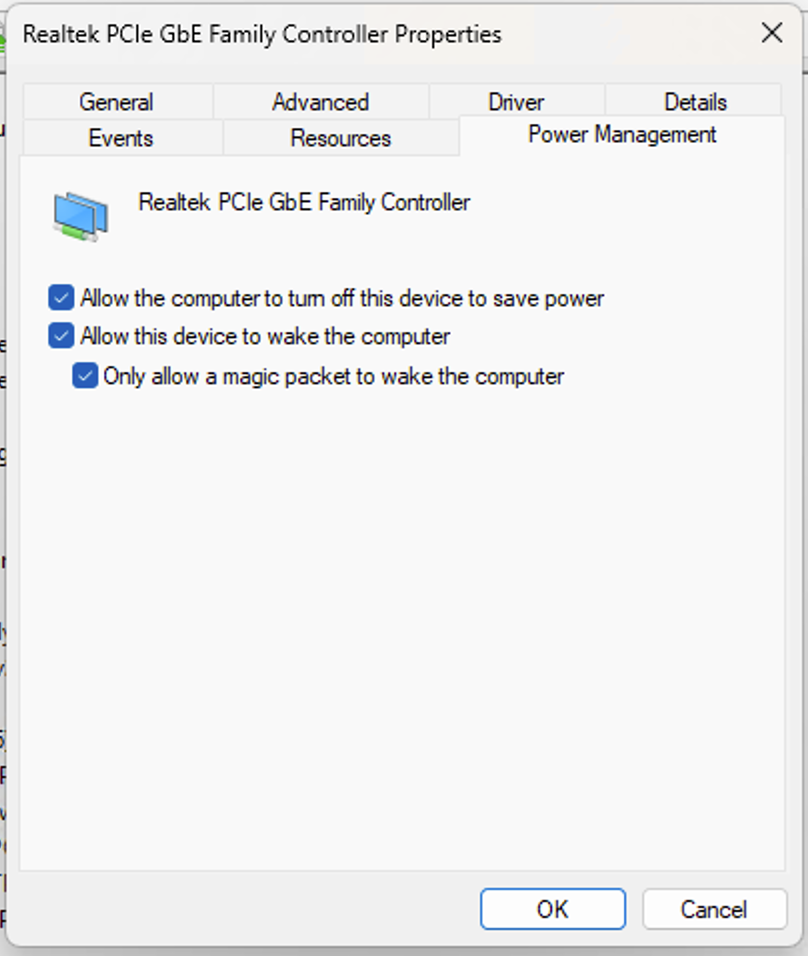 Power Management tab