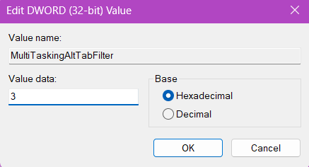 Edit DWORD (32-bit) Value data