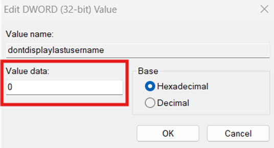 Modifica del valore Dword (32 bit) su 0