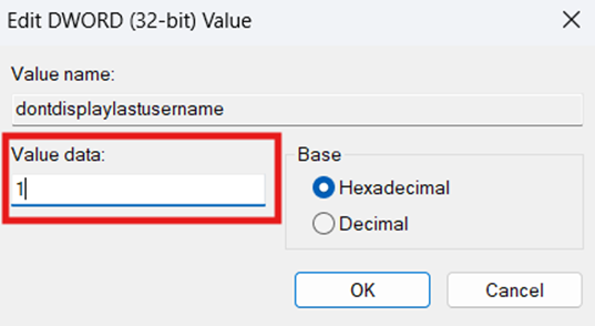 Modifica del valore Dword (32 bit) su 1