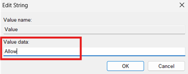 Edit string value data to allow