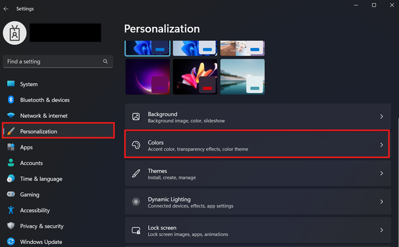 Go to Personalization and then Colors