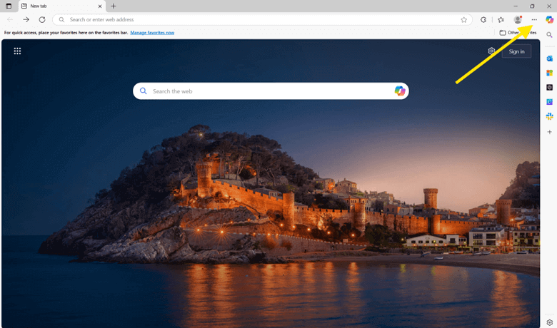 Menu dos três pontos do Microsoft Edge