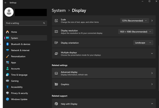System Display settings