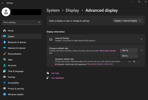 Advanced display settings