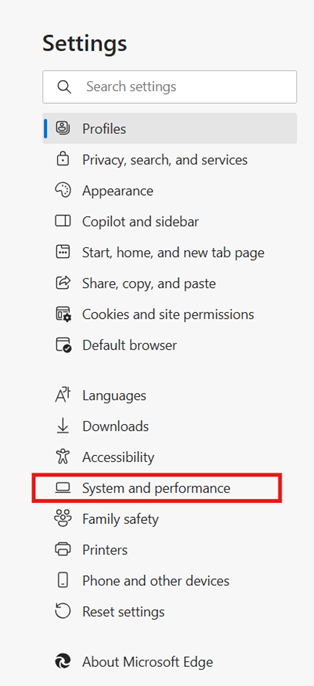 System and performance settings