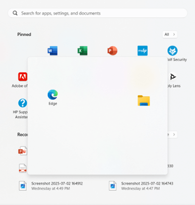 Applications in an open folder