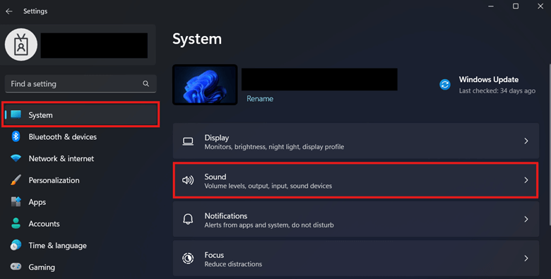 System Sound Settings window