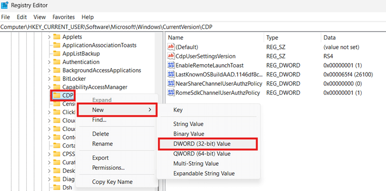 Registry Editor New DWORD Value