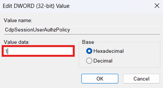 DWORD Value data set to 1
