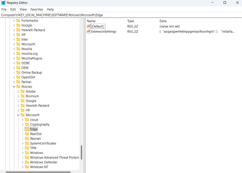 Registry Editor window