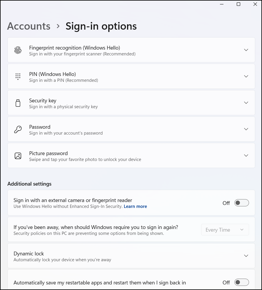Set Wake Sign-in Options