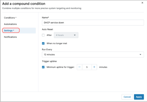 A screenshot showing the settings of a compound condition