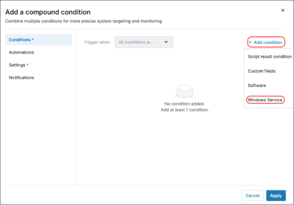 A screenshot showing how to add a compound condition