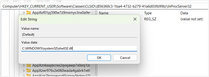 Set Value data of InProcServer32 subkey