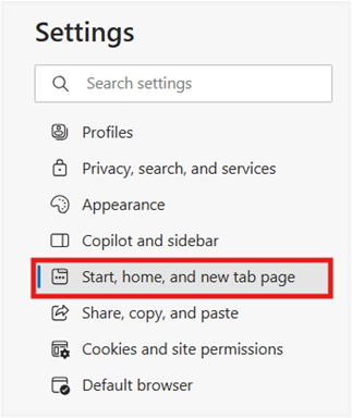 Go to settings and click Start home and new tab page