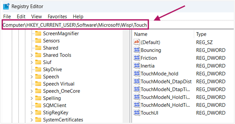 Navigate to Touch key