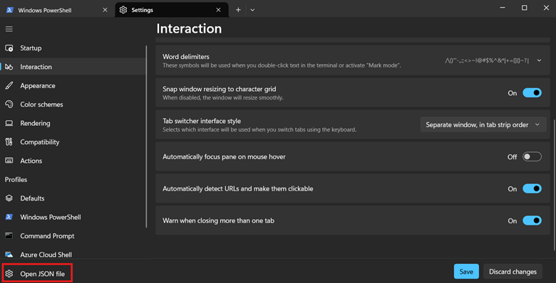 Open JSON file button 