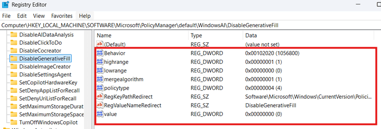 DisableGenerativeFill DWORD (32-bit) values