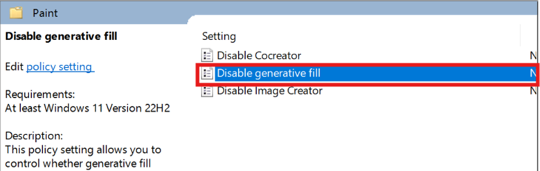 Disable generative fill under Paint settings