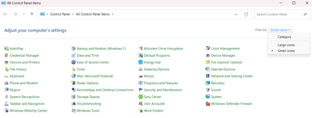 All Control Panel items view options