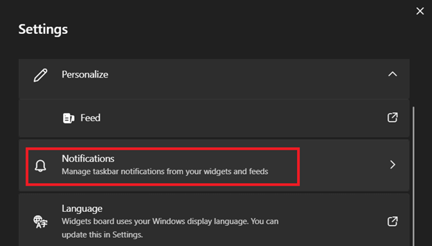 Notifications settings