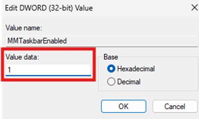 Set value data to 1