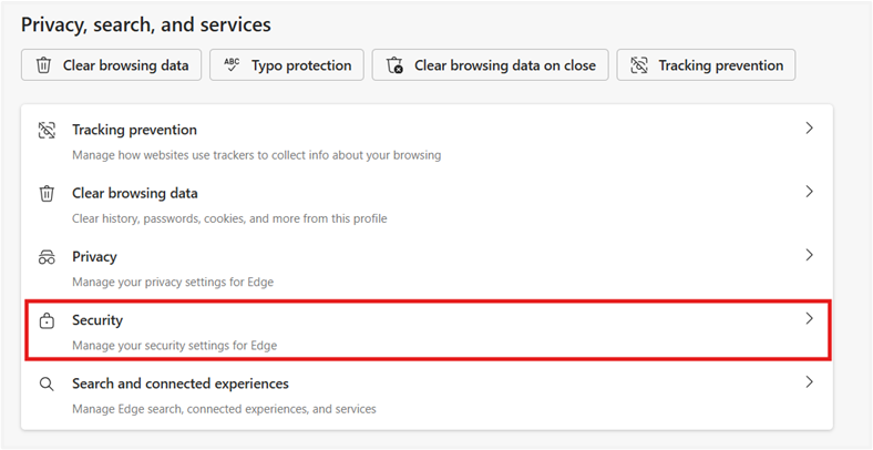 On Privacy, search, and services, select Security