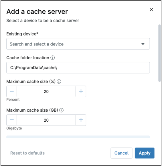 Add a cache server modal screenshot