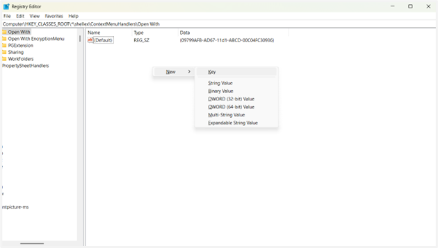 Registry Editor, add new key aand name it NoUseStoreOpenWith