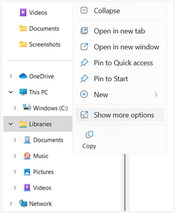 Right Click on Libraries and select show more options