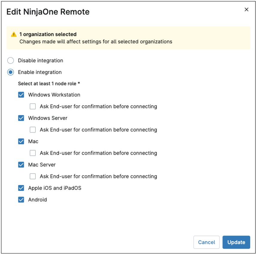 Edit NinjaOne Remote integrations