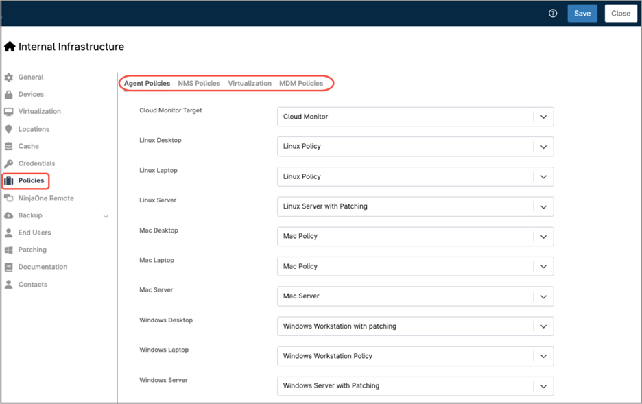 Assign devices to policies at the organization level