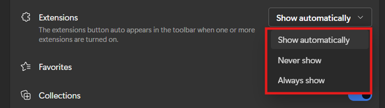 Extensions button
