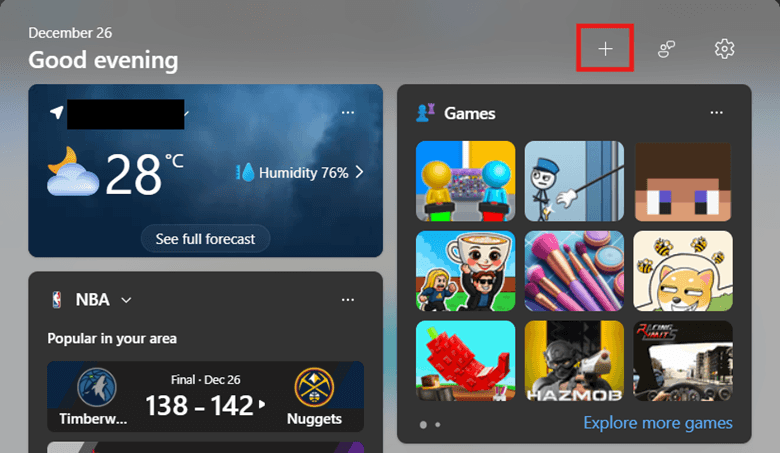 Add widgets button
