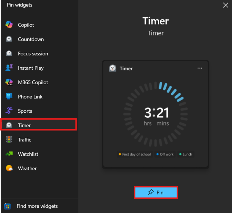 Select the widget you want to add
