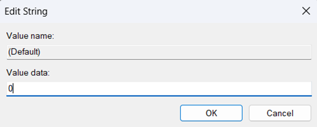 Value data set to 0