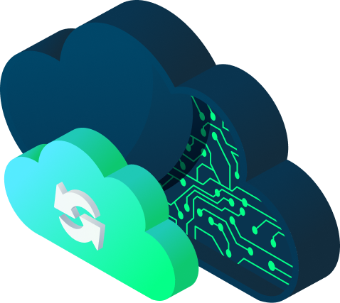 two clouds with a bqckup icon
