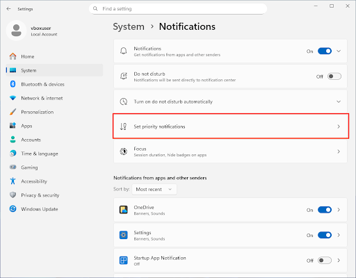 Set priority notifications