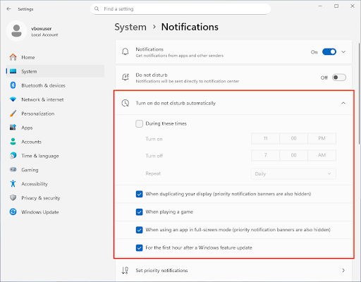 Turn on do not disturb automatically tab