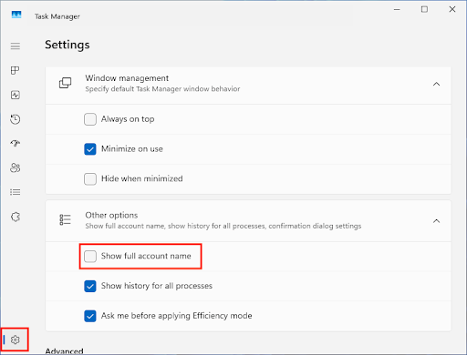 Show account full name