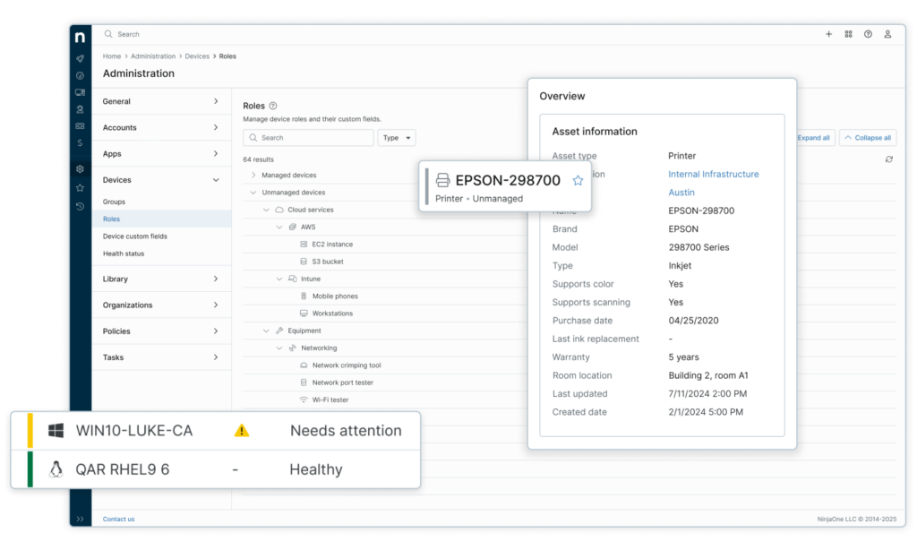 ITAM ninjaone dashboard screenshot
