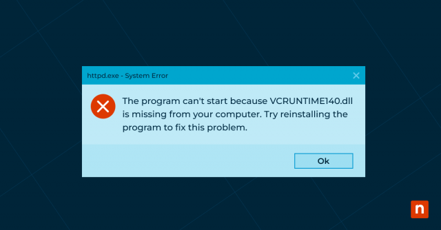An image of a system error window for the blog Understanding and Resolving the 'vcruntime140.dll not found' Error in Windows