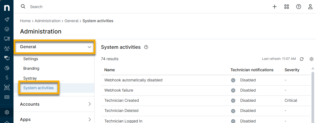 System Activity Website Examples Device and System Activity Notification Feed - NinjaOne