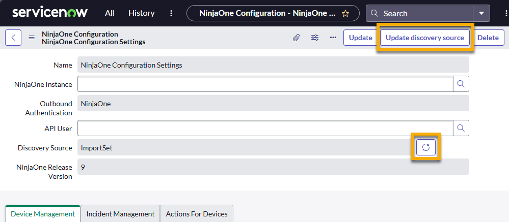 Add a Discovery Source in ServiceNow - NinjaOne
